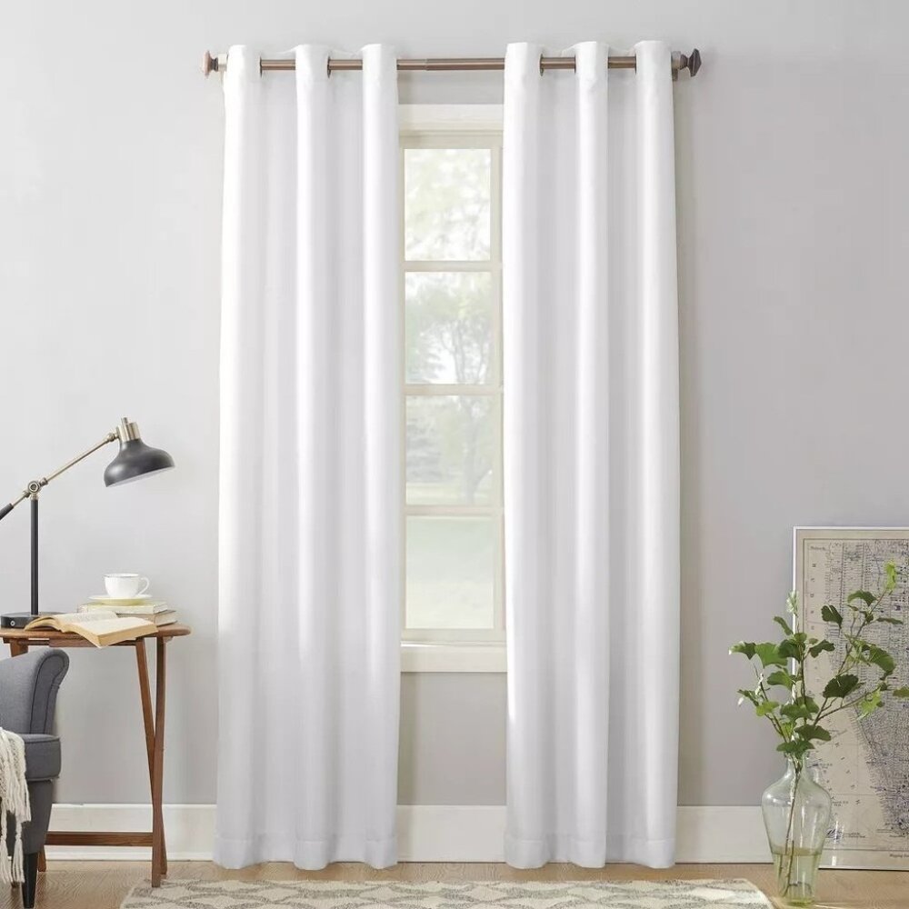 No. 918 Montego Textured Semi Sheer 2 White Curtain Panel Set 48" x 108" Each
